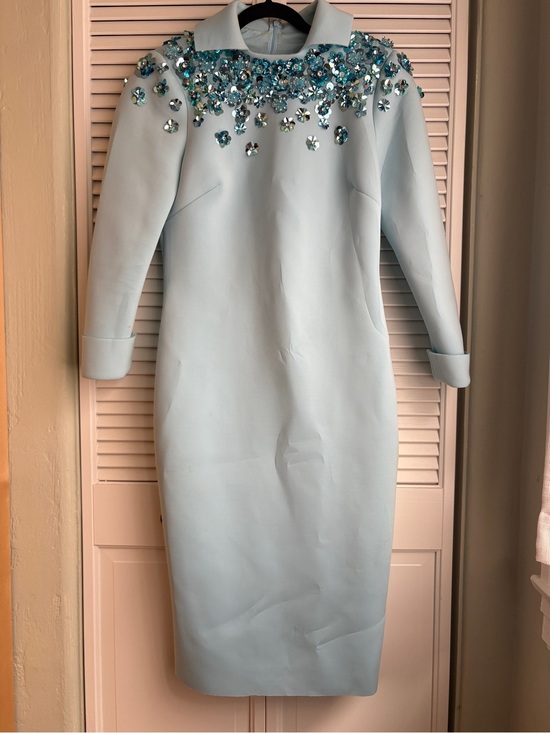 Badgley Mischka Dresses & Skirts - Badgley Mischka Light Blue Long-Sleeve Embellished Sheath Dress